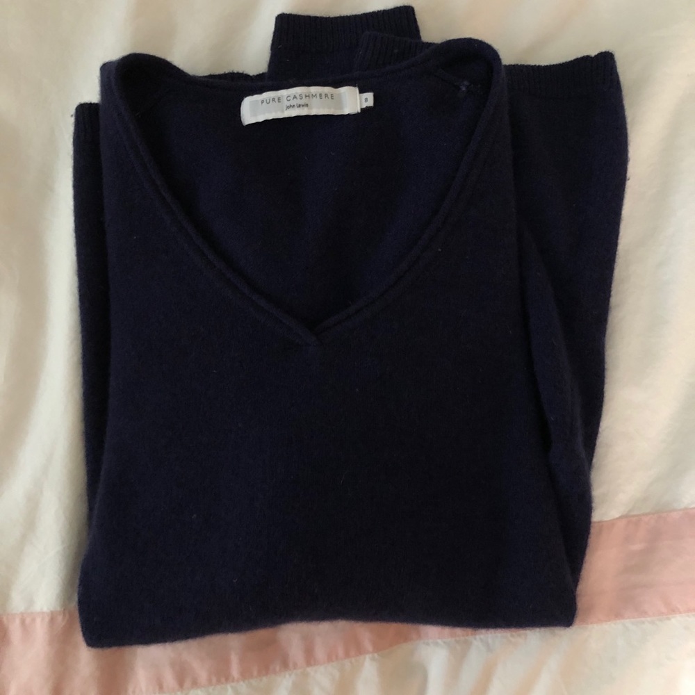 John Lewis Pure Cashmere Rib Trim V-Neck Sweater